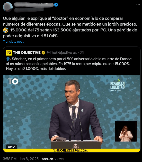 Tweet erróneo sobre la relación entre evolución del PIB real e inflación en España